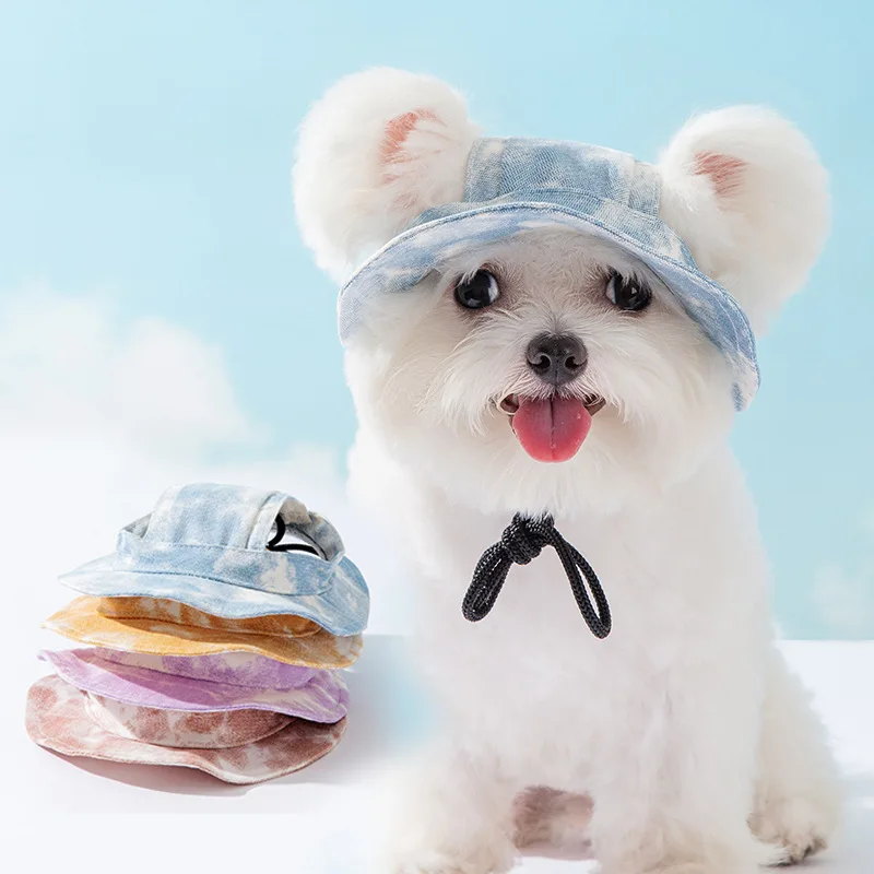 

Pet dog Visor Hat Funny Tie-dye Fisherman Hat Puppy All Season Universal Photo Accessories Sun Protection Cute Teddy Hat