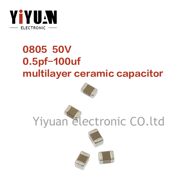 0805 16~50V 4.7 100pcs SMD Chip Multilayer Ceramic Capacitor 0.5pF - 47uF 22pF 100pF 1nF 10nF 100nF 1uF 0.1uF 2.2uF 10uF 22uF