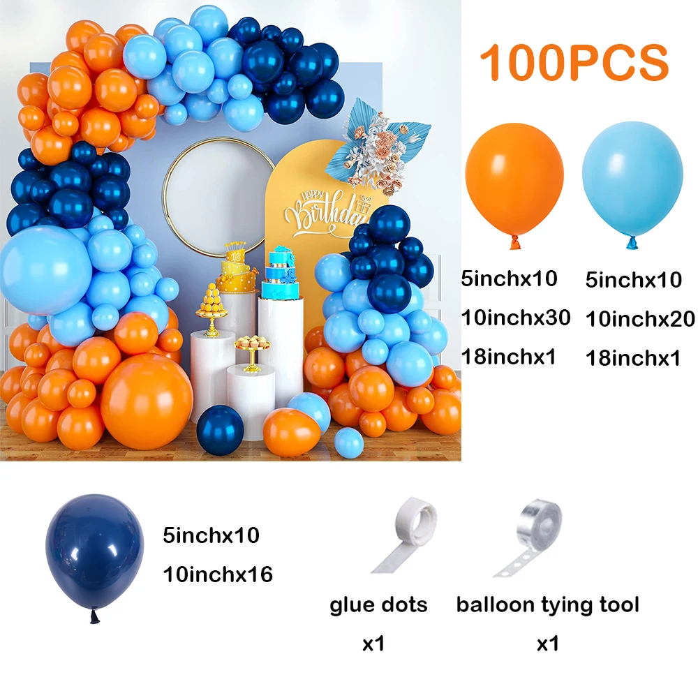 100Pcs Navy Blue Orange Balloon Garland Kit Birthday Baby Shower Balloon Arch Decoration Wedding Engagement Party Air Globos Set