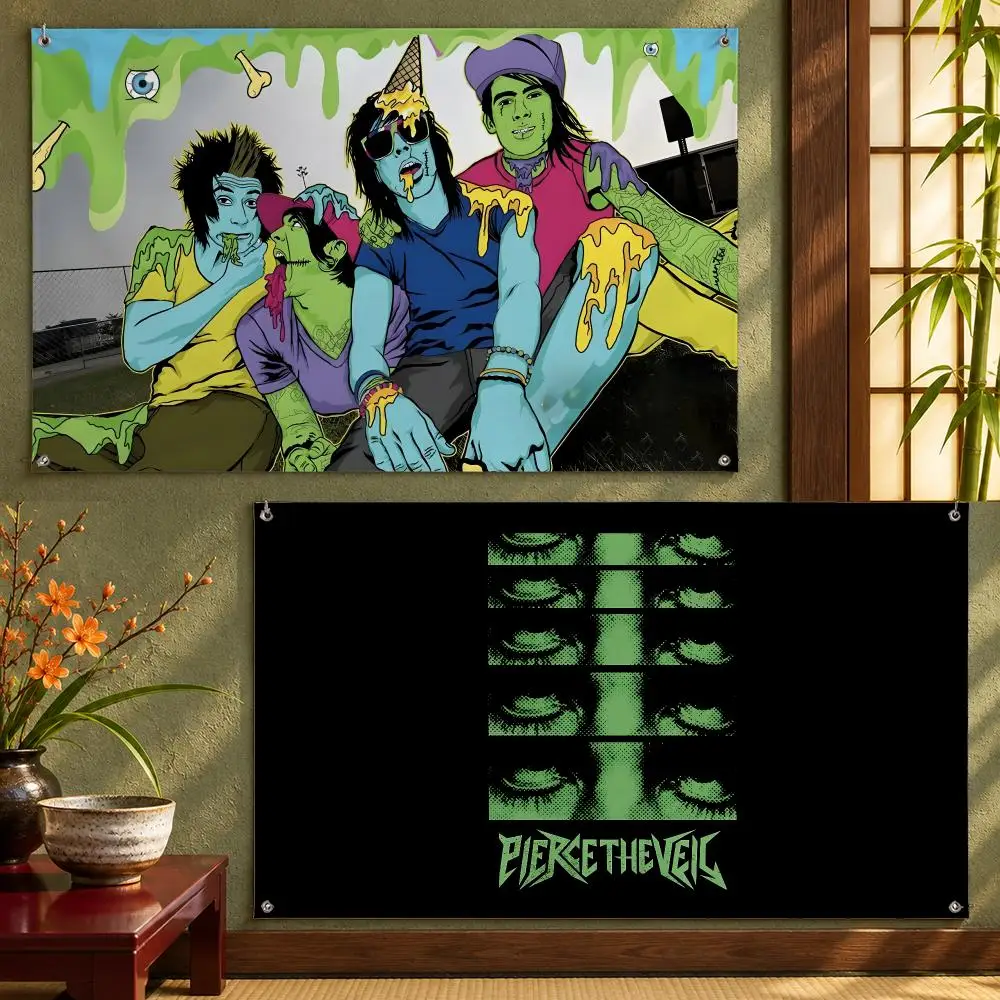 Pierce The Veil Flags Wall Hanging With 4 Grommets For Bedroom Dorm Room Garden Party