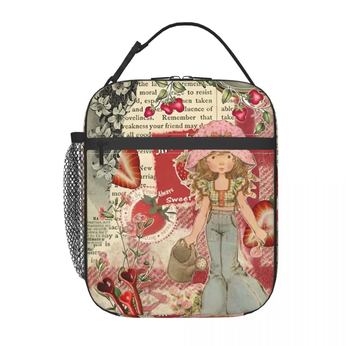 

Strawberry Sarah Key Insulated Lunch Bag Storage Food Box Leakproof Thermal Cooler Bento Box For Picnic