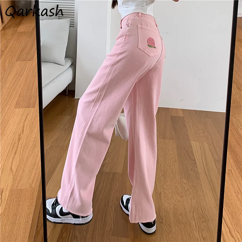 

Jeans Women Mopping Baggy Pink Sweet Style Summer High Street Empire Fashion Preppy Ladies Cute Vintage All-match Ins Straight