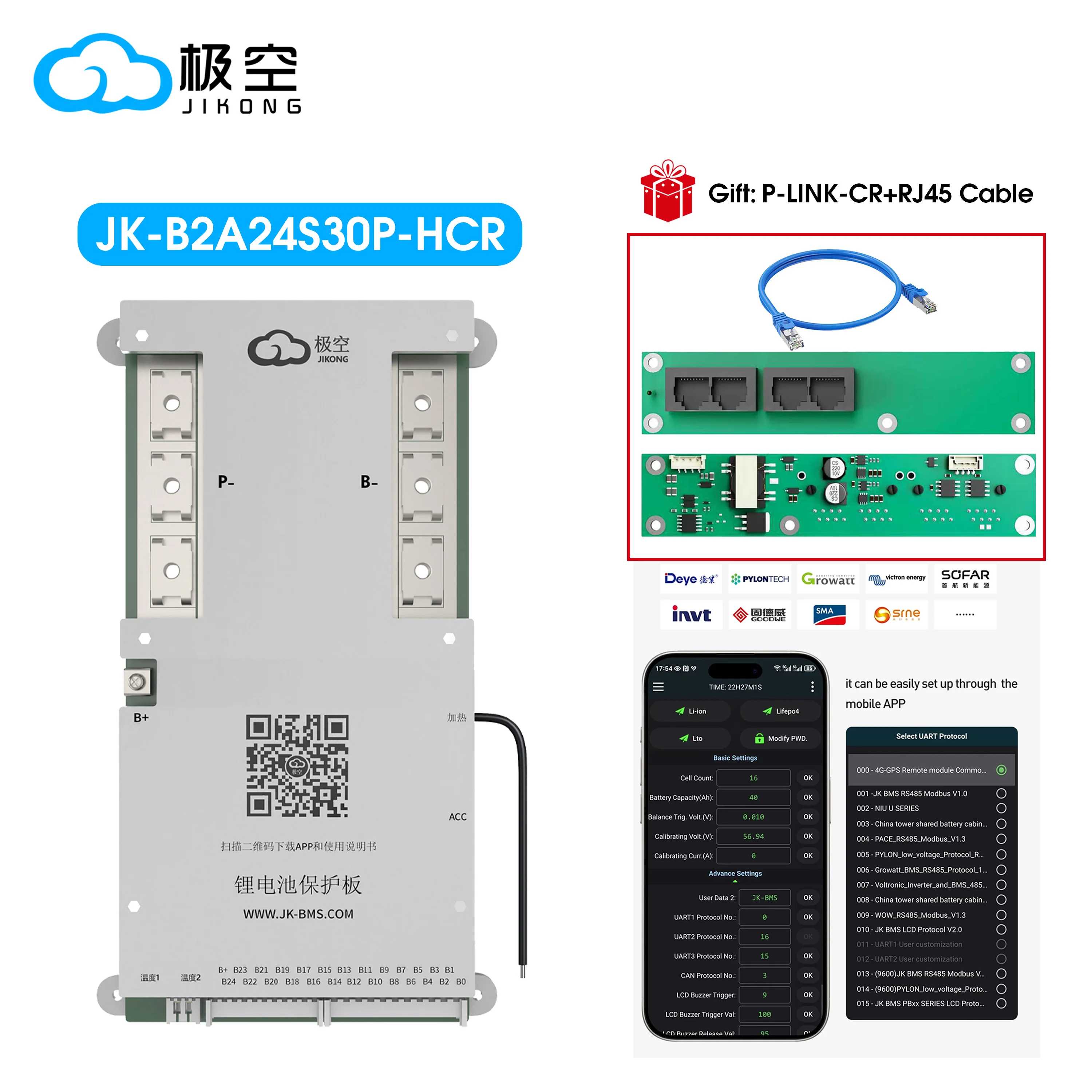 JIKONG 8-24S 300A RS485 CAN Heizwechselrichter Version 2A Ausgleichsstrom Aktives BMS 24/48V/72V Lifepo4 Li-Ion Lto 18650 Batterie – Detail 1