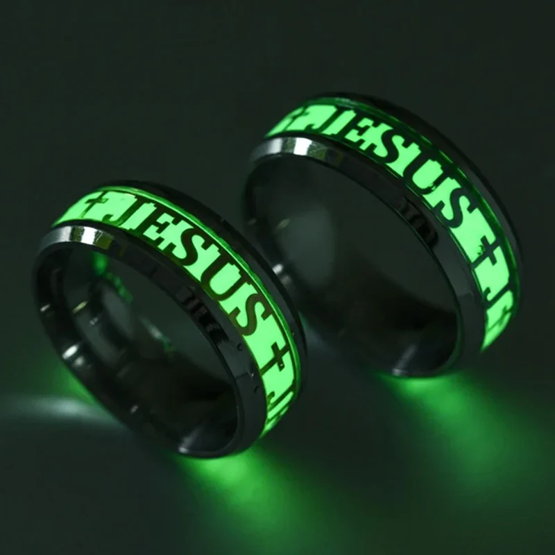 

Luminous JESUS Cross Christ Ring Stainless Steel Glowing In The Dark Wedding Engagement Rings For Women Men Jewelry Accessories