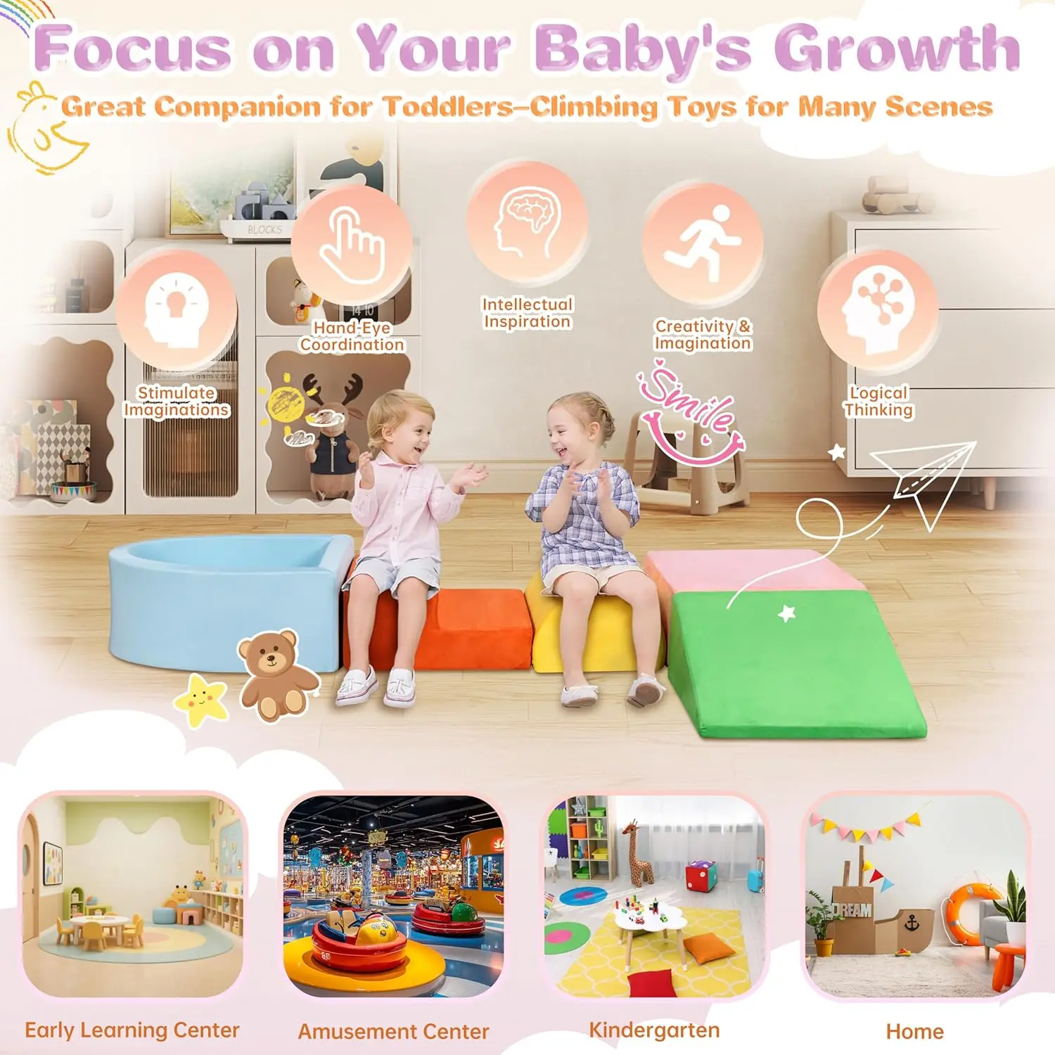 كتل إسفنجية ناعمة ألعاب زحف للتسلق، 5 قطع ألعاب تسلق للأطفال الصغار 3-12 من الداخل، مجموعة لعب كروية ونشاط صالة الألعاب الرياضية للأطفال #2