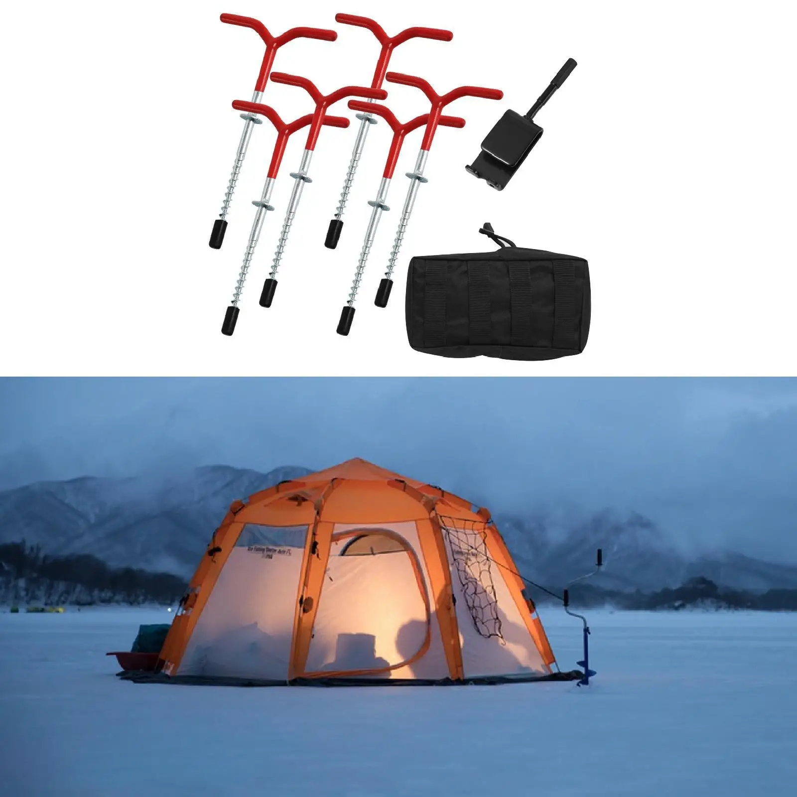Ice Fishing Anchor Power Drill Adapter Insert Tool with Tent Stakes for Outdoor Snow Tent Stability