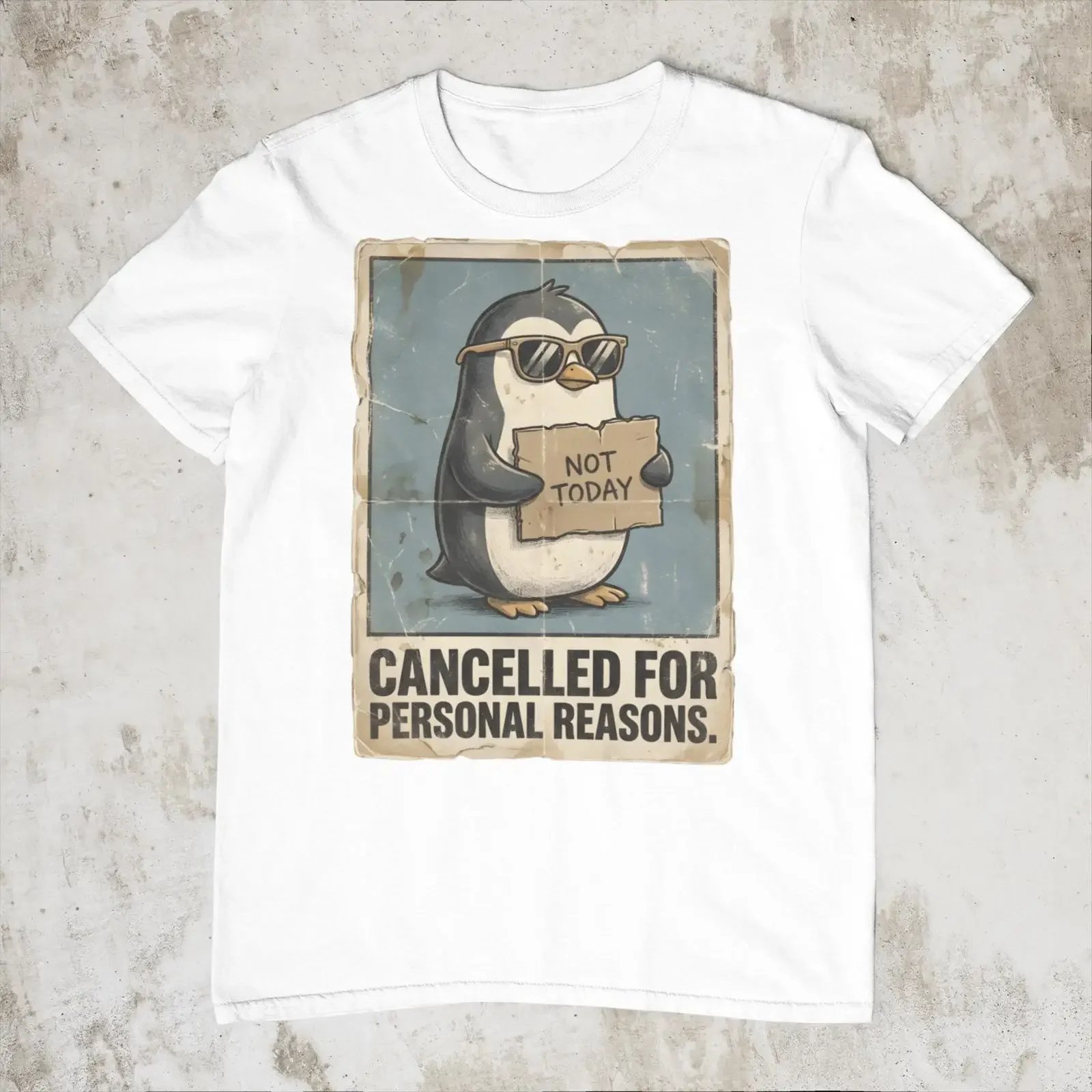 Not Today Penguin Cancelled For Personal Reasons T Shirt Introvert Humor Funny Work Bestie Office Outfit vintage Washed