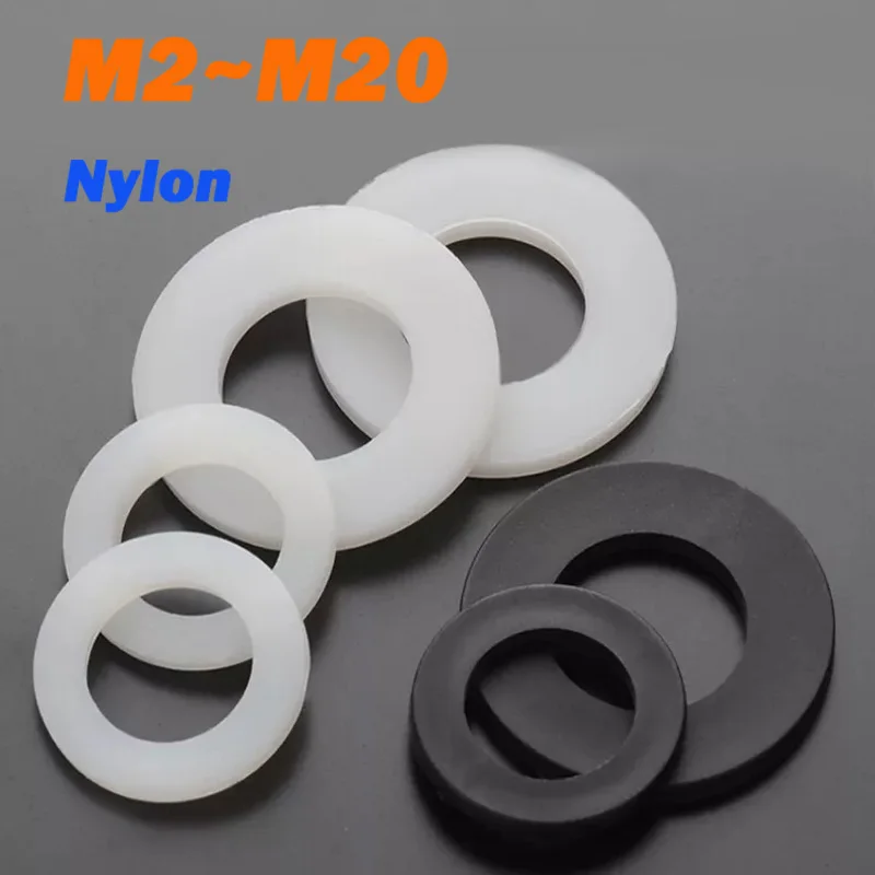 

White Black Plastic Nylon Flat Washer M2 M2.5 M3 M4 M5 M6 M8 M10 M12~M20 Plastic Spacer Insulation Gasket Ring For Screw Bolt