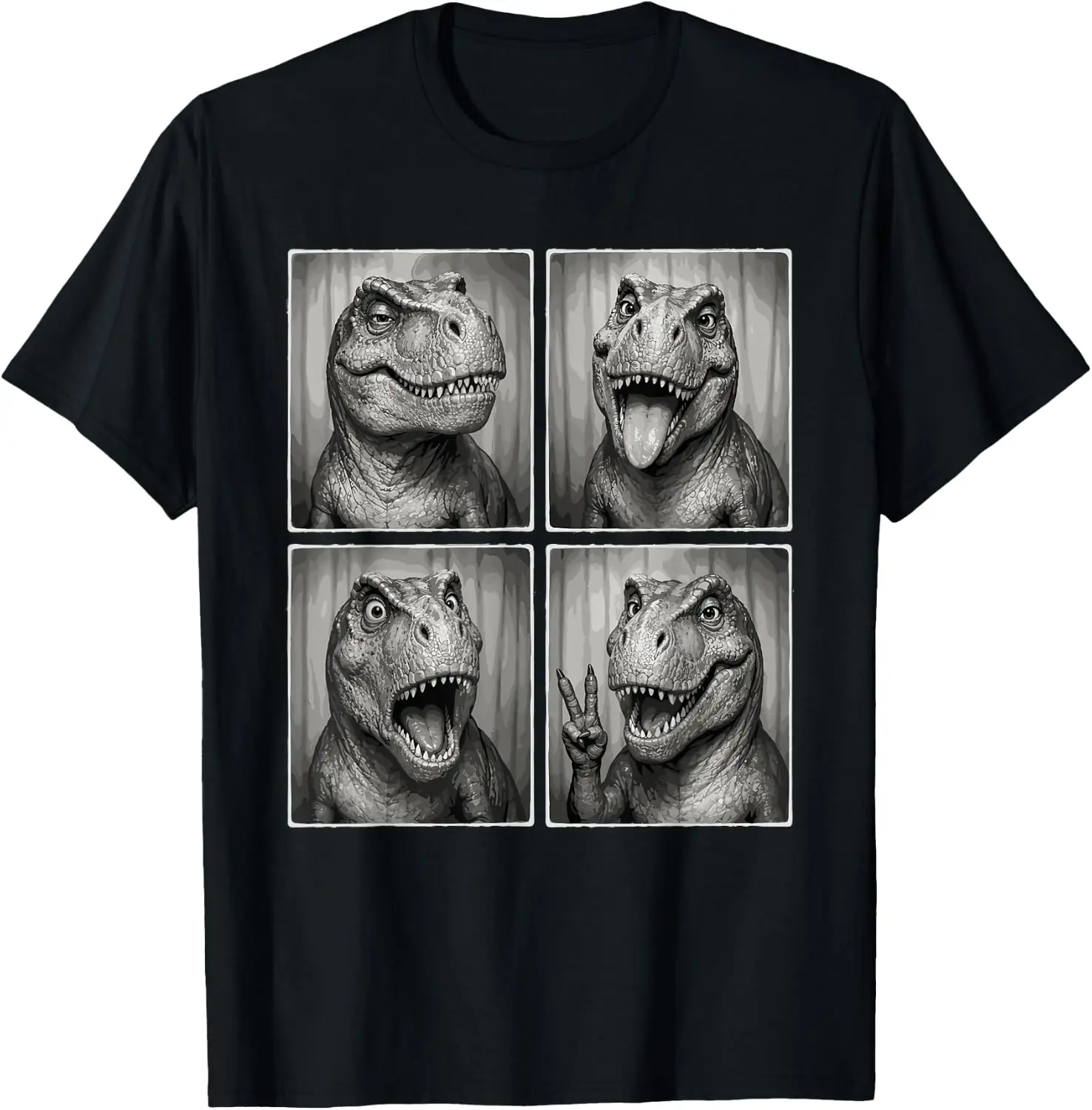 Funny T Rex Photobooth Dinosaur Selfie Dino Lover T-Shirt Men Women Unisex Novelty Graphic T‑Shirt, Classic Crew Neck 100% Cotton Tee, Lightweight Anti‑Pilling Breathable Casual Tops, Year‑Round Daily Outfit, Holiday Birthday Present Tee