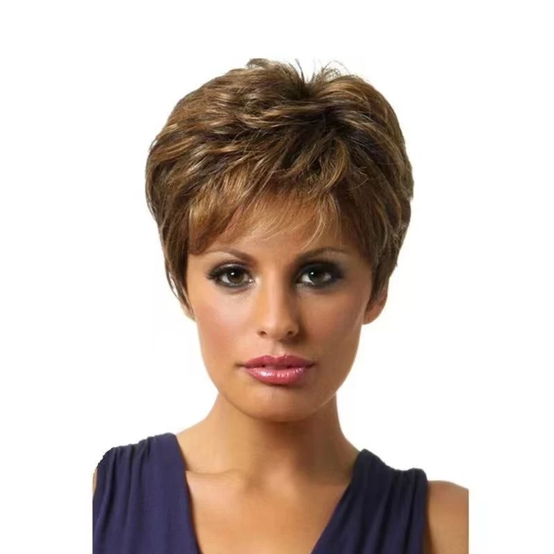 

European American style wigs women, gradient color short curly hair for middle-aged and elderly, synthetic fiber high-te