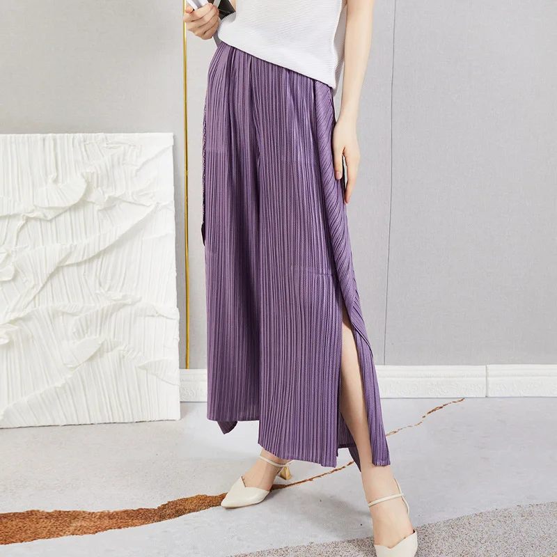 

Miyake Pleated Trousers For Women 45-75kg Summer New Solid Color Solid Color Stretch Loose Irregular Casual Wide Leg Pants