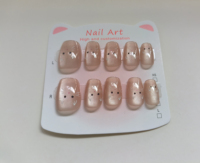 10pcs Short False Fake Nails Tips Glitter Glue On With Cartoon Cat Designs Almond Handmade Acrylic Girls Nails Press On