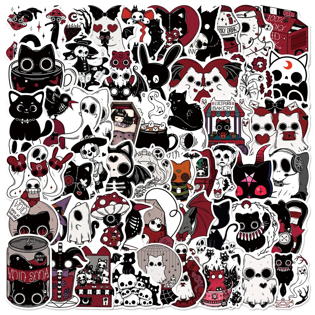 50pcs Dark Red Gothic Ghost Skull Spooky Stickers Punk Graffiti Laptop Motorcycle Skateboard Phone Cool Waterproof Sticker