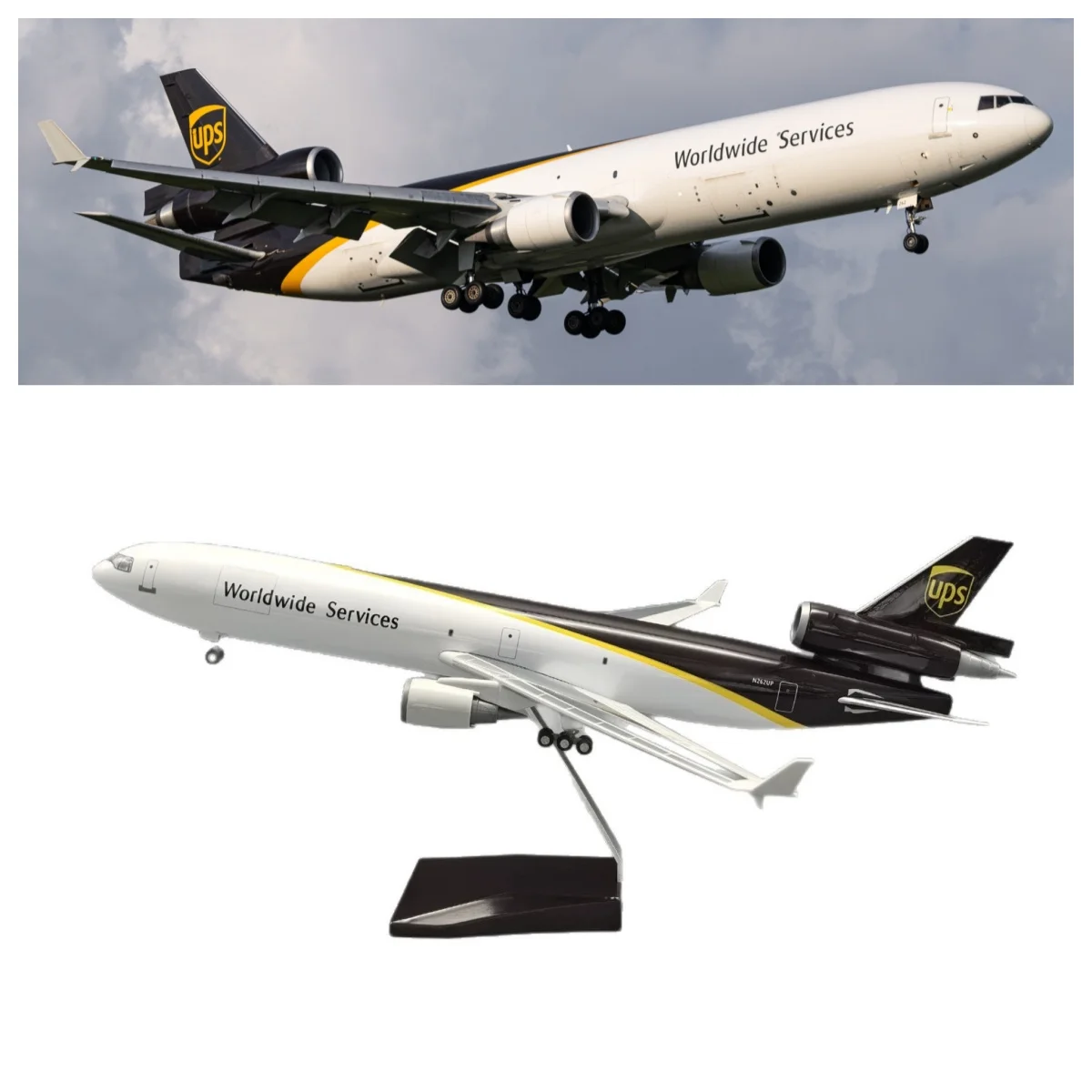 Avion Air UPS Airlines MD-11, échelle 1:130, modèle en plastique avec roues, train d'atterrissage, jouets pour enfants pour garçons, avions de collection
