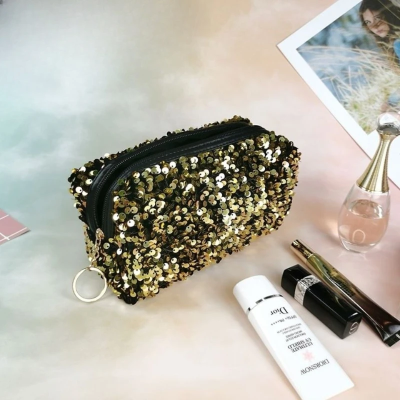 

Большая косметичка на молнии для женщин с блестками, портативная и простая сумка для хранения средств по уходу за кожей