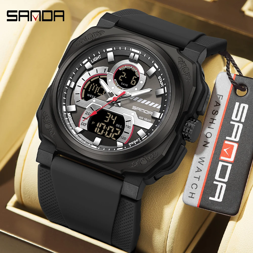 Fashion Sanda 2024 New Military Digital Watches For Men Sports Chronograph Waterproof Big Dial Quartz Clock Men\'s Wrist Watches