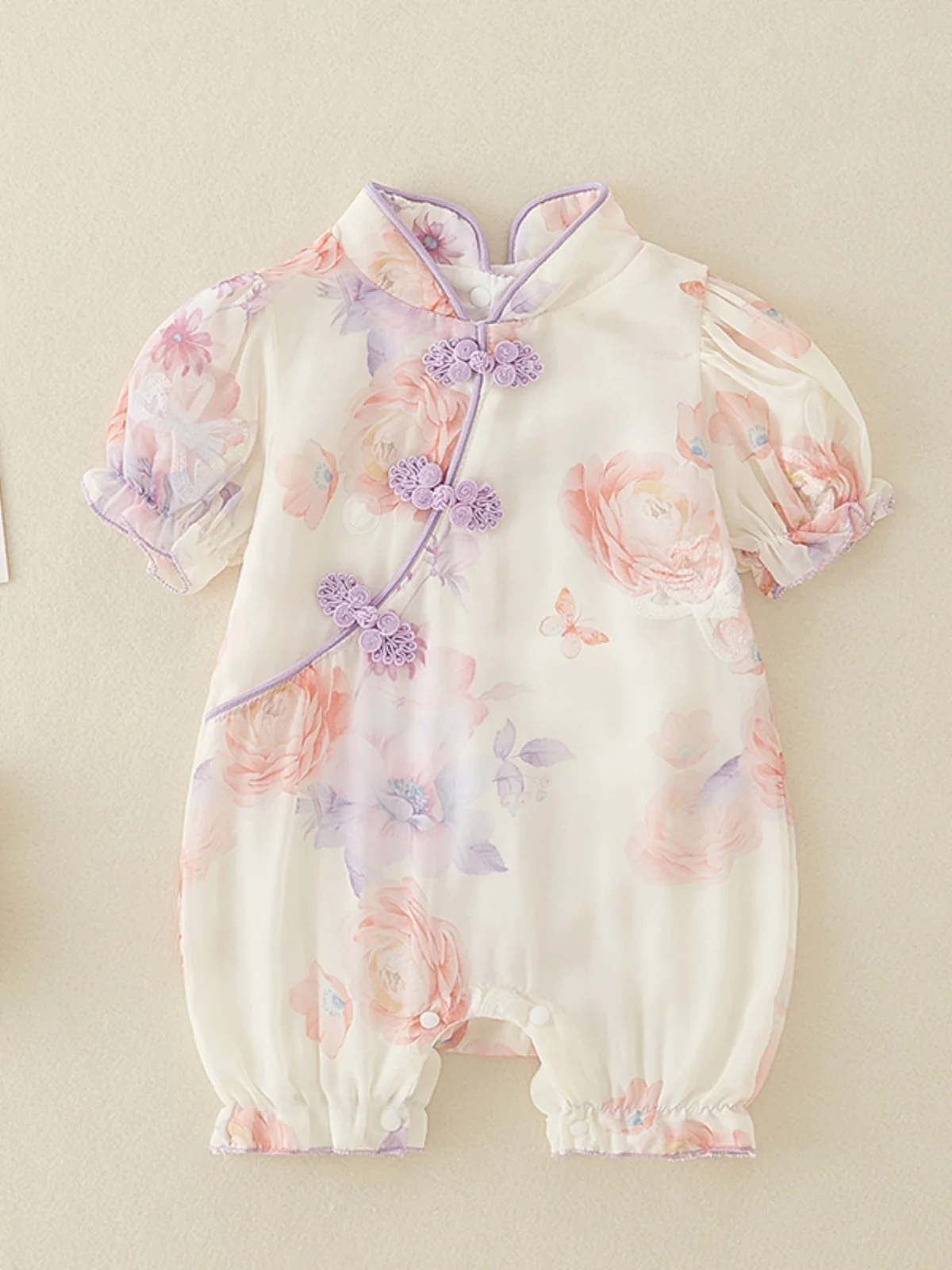 

Princ Sle Baby Girl Rer Jaet Newborn ort Sve Bib Overalls Cotton Traditional Chinese Button Design Summer Outfit