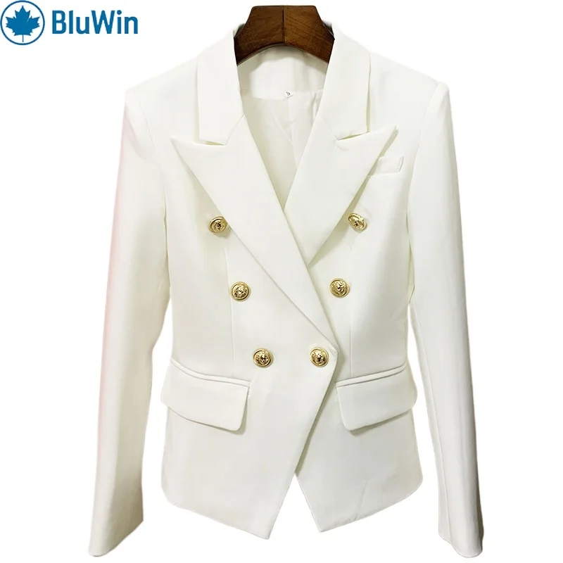 

URBANCHIC New Arrival 10Colors Blazer Women Double Breasted Gold Button Notched Lapel Tailored Fit Office Work Jacket
