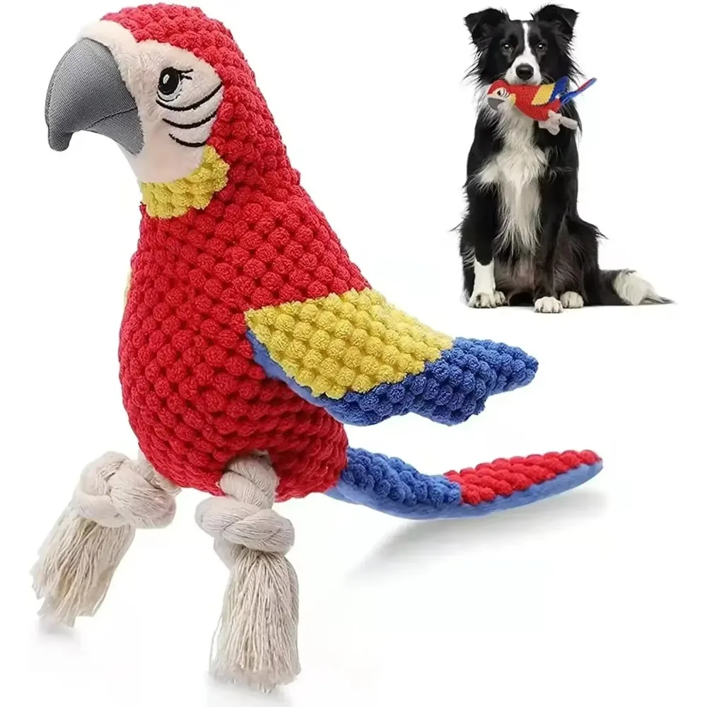 Funny Indestructible Plush Parrot Dog Toy, Squeaky Stuffing Pet Supplies for Small and Big Dogs Supplies Dog Toys Home & Garden