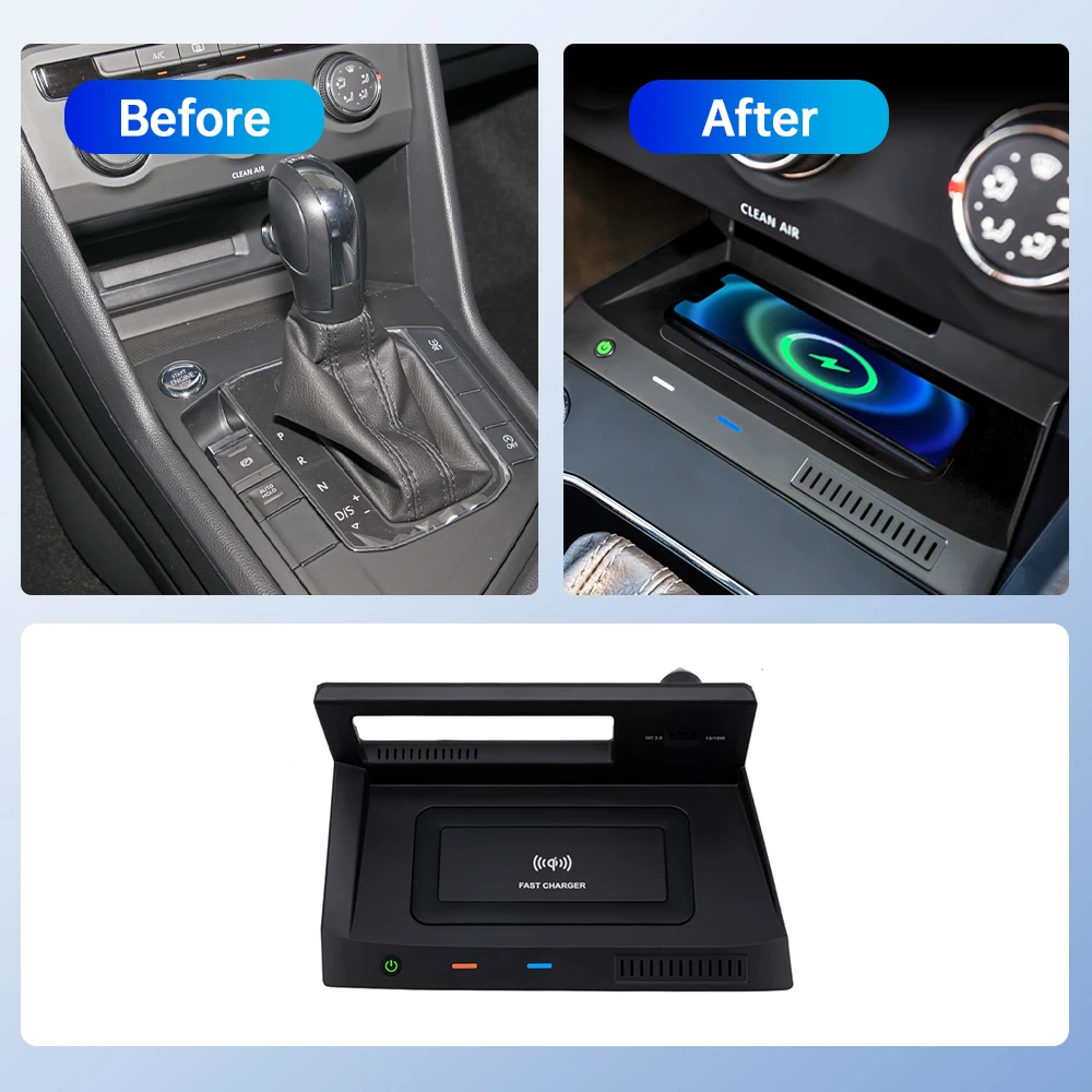 لفولكس واجن تيجوان 2017-2024 شاحن سيارة اكسسوارات الفقرة السيارات شاحن لاسلكي للسيارة صالح شاومي ، آيفون شاحن سيارة الهاتف #3