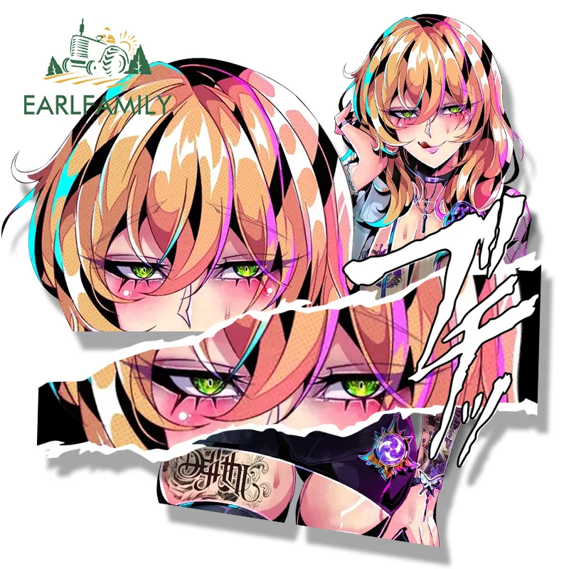 EARLFAMILY Gyaru Lisa Minci Fanart Car Sticker Hot Genshin Impact Waifu Decal Chibi Big Head Peek Girl Graffiti Cartoon Stickers