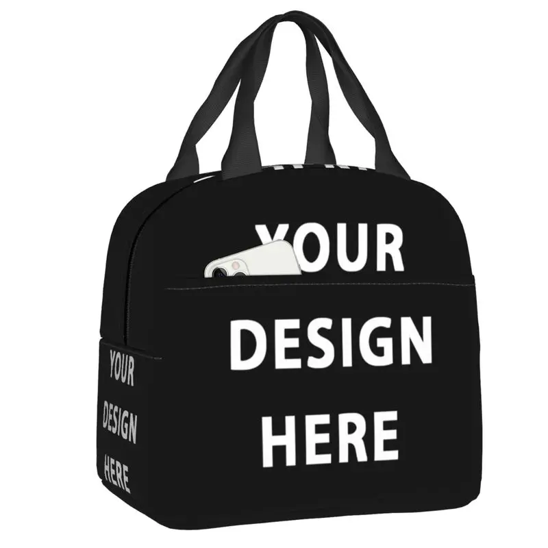 Your Design Here Lunch Bag Portable Custom Logo Letter Print Cooler Thermal Insulated Bento Box For Women Kids Food Tote Bags