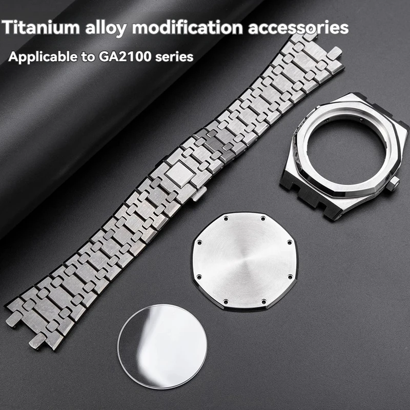 Juego de aleación de titanio para GA2100 Casioak mod kit correa de caja de acero 316L para Casio GA2110 kit mod de cristal de zafiro cubierta trasera de bisel