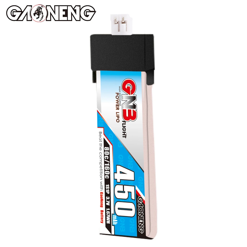 GAONENG GNB 1S 3,7 V 450 mAh 80C Lithiumbatterie mit PH2.0-Anschluss, geeignet für FPV-Drohnen und Quadrocopter.