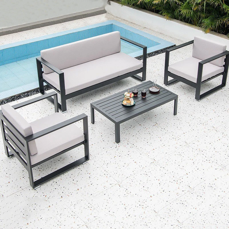 High Quality Luxury Aluminum Outdoor All Weather Garden Furniture Sofa With Waterproof Cushion Outside Patio Sofa