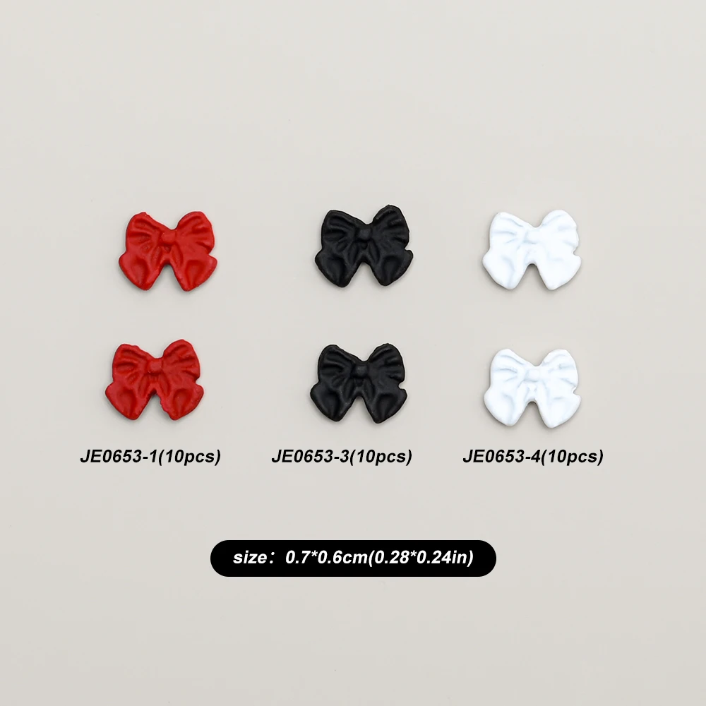 50 pçs 3d vermelho kawaii arco prego encantos branco preto resina doce bowknot flatback decoração da arte do prego 7*6mm bonito acessórios de manicure