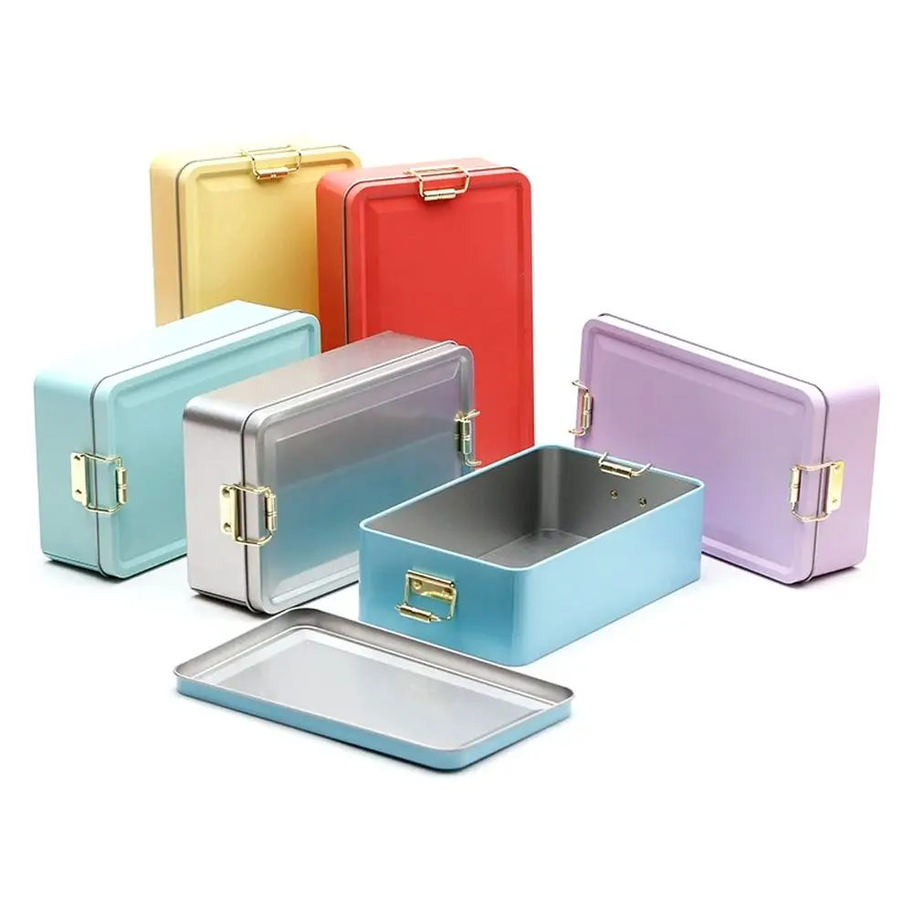 

With Lid Tinplate Box Multi Color Durable Material Iron Box Rectangular Shape High Quality Metal Storage Box Bakery Use