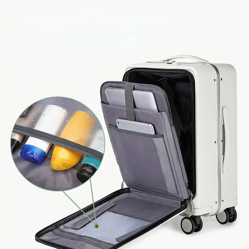 Travel Luggage with Wheels Front open Rolling Luggage Password Travel Suitcase Bag Fashion USB Interface Trolley Luggage