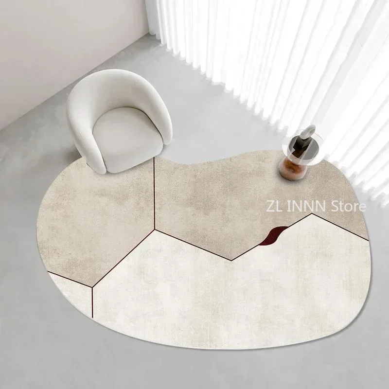 NONE Cremefarbene unregelmäßige ovale Teppiche für Wohnzimmer, Kinderzimmer, Teppich, weiche, flauschige Nachttischteppiche, kurze Plüsch-große Teppiche 4