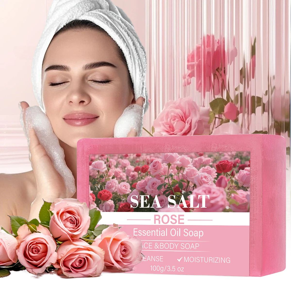 

Бар для ванны с морской солью розы — роскошный цветочный аромат, нежное разглаживание и питание кожи для шелковистого сияния