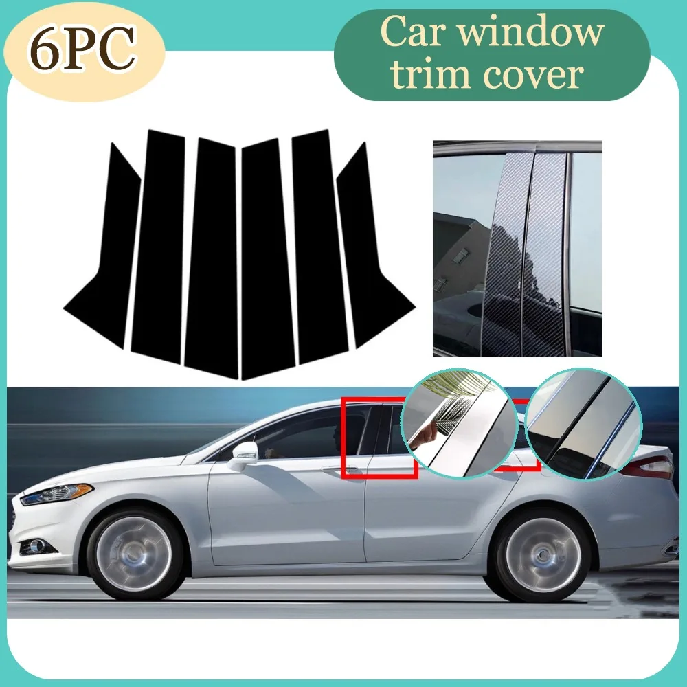 

6Pcs Gloss Black Pillar Posts Silver Carbon Fit For Ford Fusion 2014-2019 2020 20212022 Window BC Column Sticker Door Trim Cover