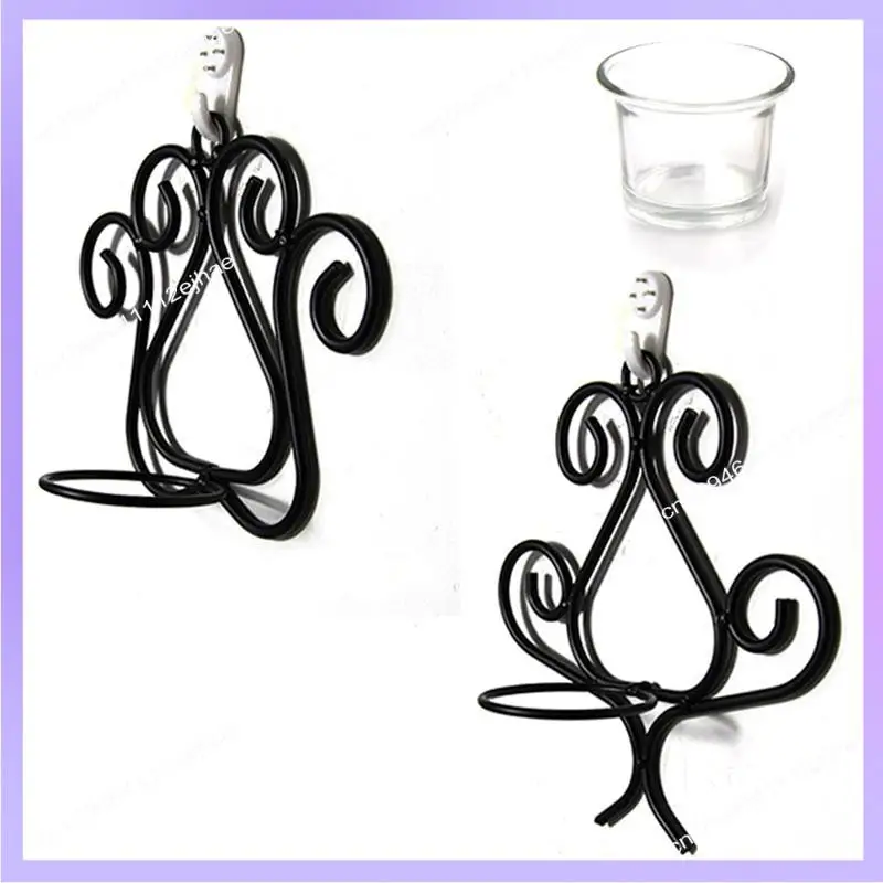 

N83R Wrought Iron Wall Hanging Candle Holder Home Decor Black Candlesticks Candle Sconce Wall Sconces Candle Stand Easy Install