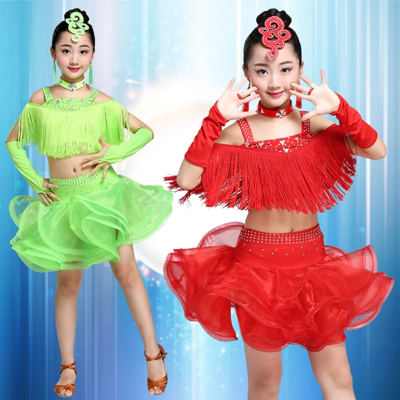 

The New Children Bright Diamond Latin Dance Costumes Girls Ballroom Children's Performance Clothing Performances Sequined Dress