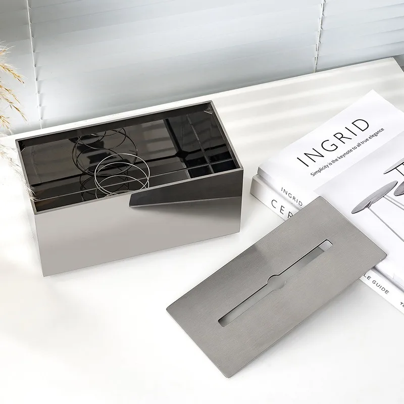 Minimalist Tissue Boxes Stainless Steel Spring-loaded Tissue Boxes Luxury Living Room Desktop Box Modern Sturdy Home Storage