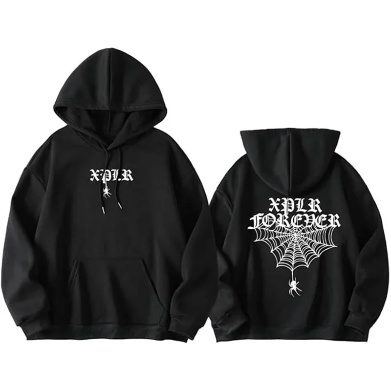 

Xplr merch hoodie new spider print pullover men's and women's long sleeved role-playing hooded pocket casual loose sweatshirt