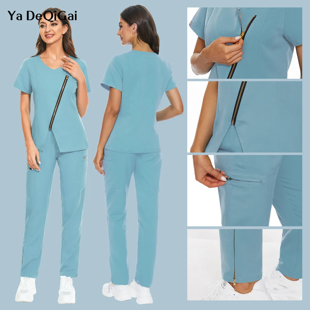 

Operating Room Medical Uniforms Women Clothes Short Sleeve V-neck Workers Scrub Uniforms Summer Uniformes Medical Accessories