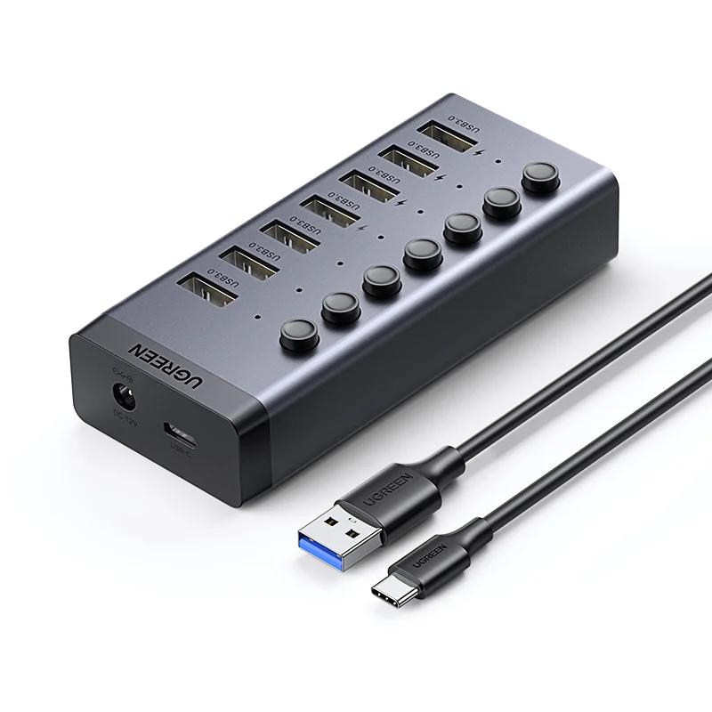 UGREEN Powered USB 3.0 Hub 7-Port USB Adapter with 4 Smart Charging Ports  USB Splitter with Individual Led On/Off Switches