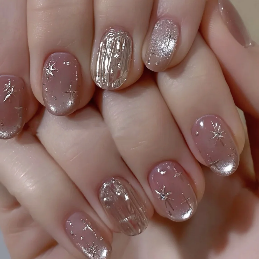 10 pièces oeil de chat rouge fait à la main faux ongles Art avec fleur paillettes conception courte Ballet presse sur ongles conseils portable faux ongles