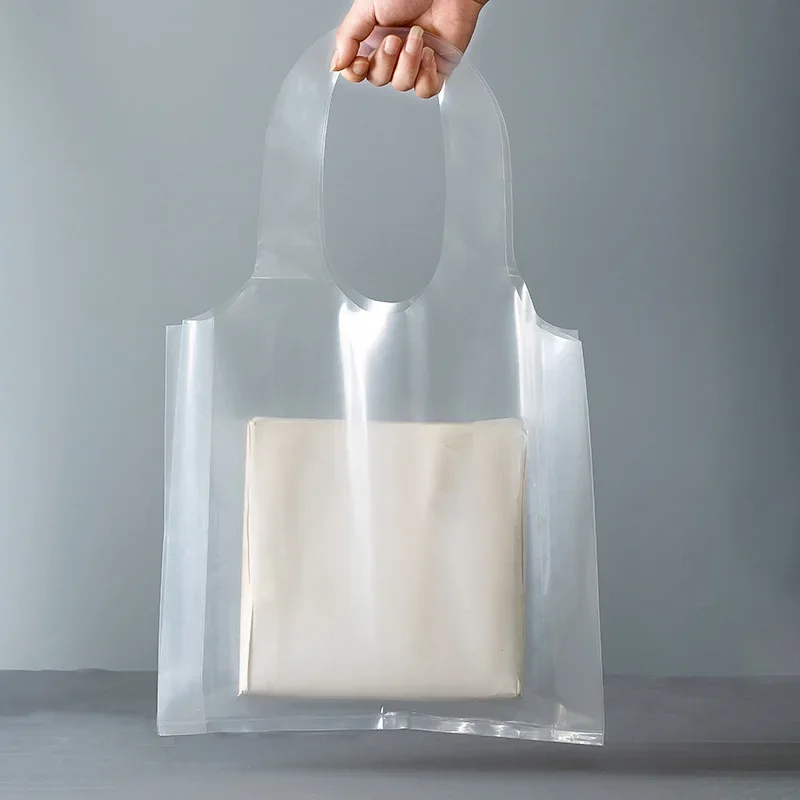 25pcsThick Double Threaded Handheld Plastic Bag EVA Transparent Backpack Bag Clothing Packaging Supermarket Shopping Bags