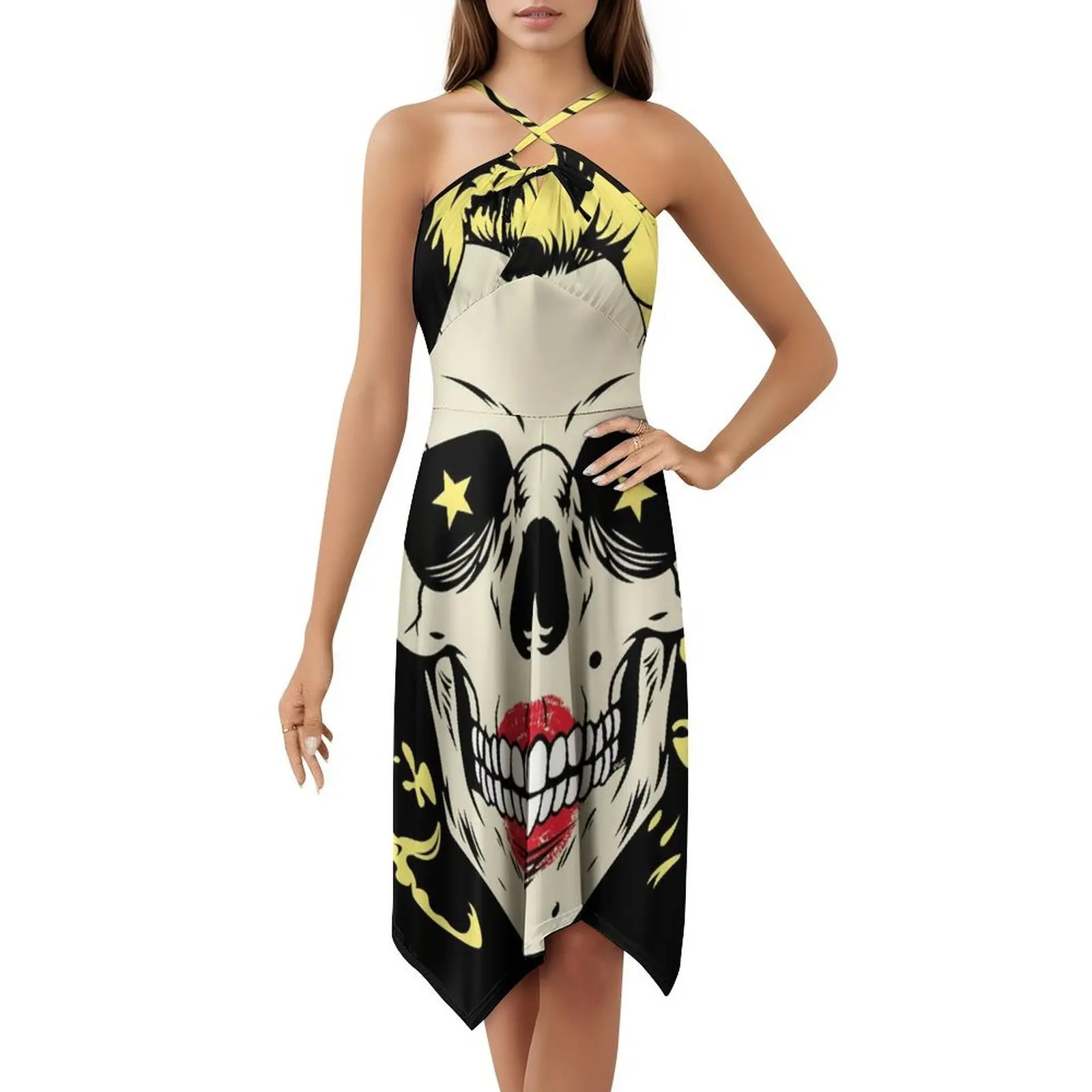 فستان مارلين جمجمة توضيحي مزين بالزهور للنساء للربيع والصيف فستان كاجوال للحفلات مارلين مونرو هيكل جمجمة #5