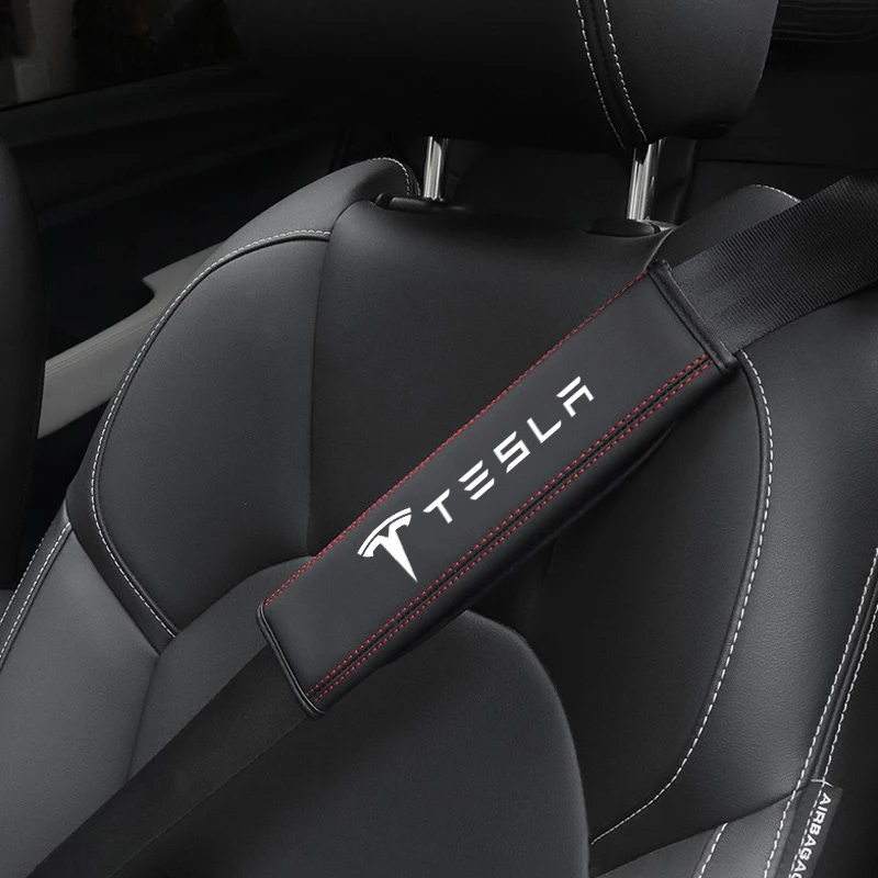 Leather Car Seat Shoulder Belt Cover Protector Pad For Tesla Model 3 Model S X Model Y Roadster SpaceX Auto Interior Accessories