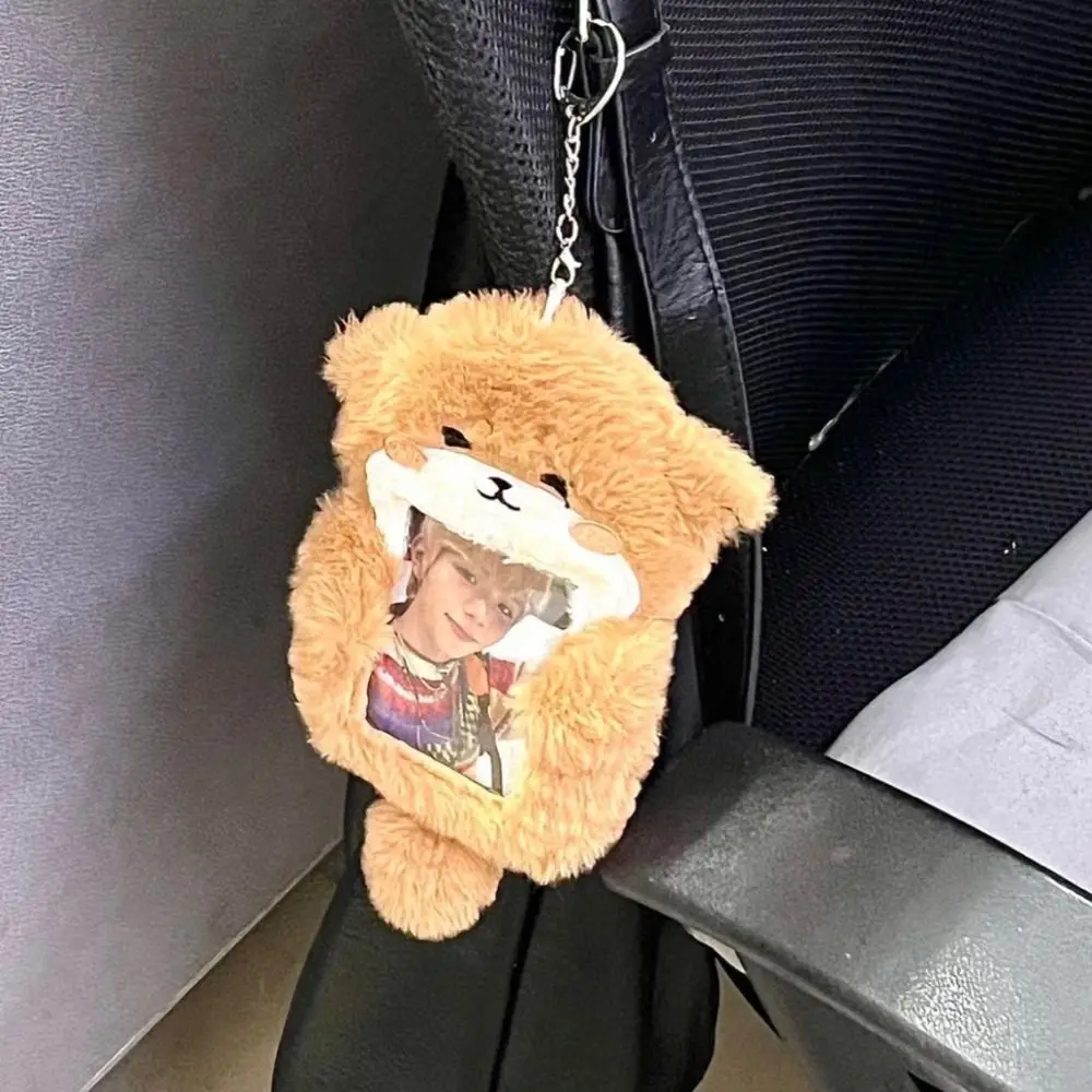 Cute Plush Photocard Case Cartoon Bag Keychain Fox Photocard Case Multifunctional Idol Photos Protective Cover School Office