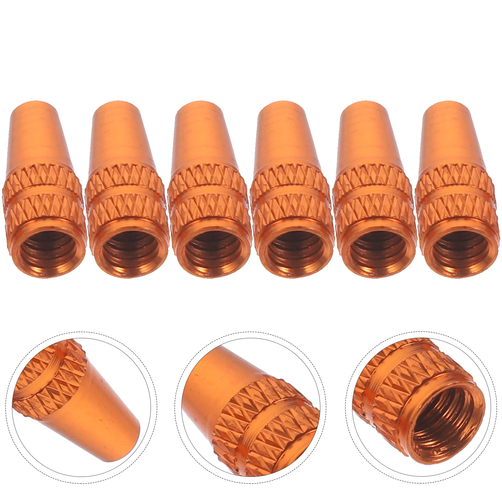 6 قطع من أغطية إطارات الدراجة المصنوعة من سبائك الألومنيوم باللون البرتقالي المضاد للصدأ وغطاء غبار للدراجة على الطرق سهل التركيب