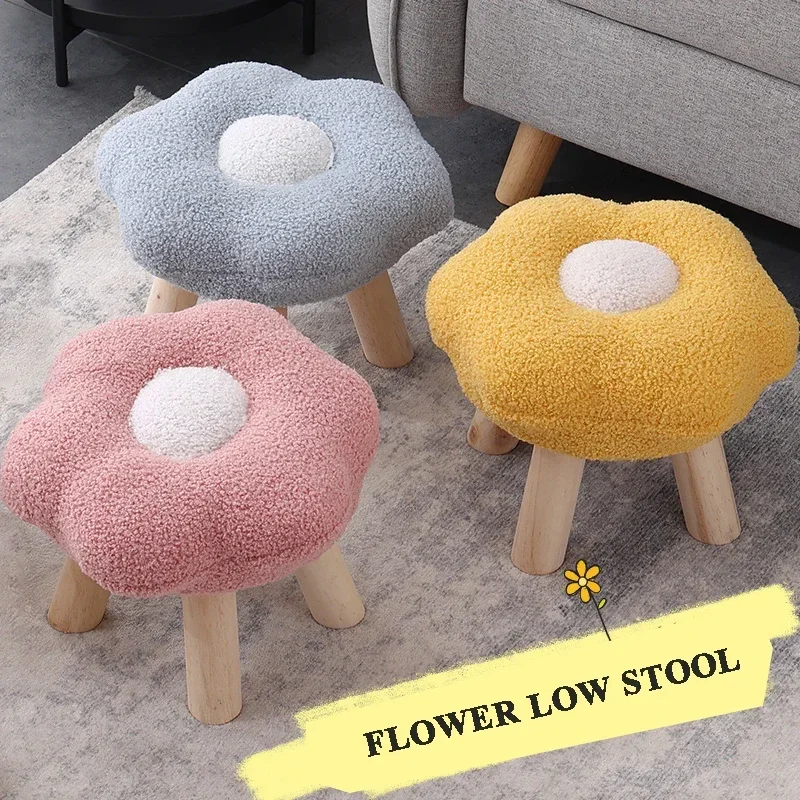 

Creative Flower Small Round Stool Ottoman Colorful Small Endurable Hallway Shoes Changing Stool Wood Round Bench Home Decoration