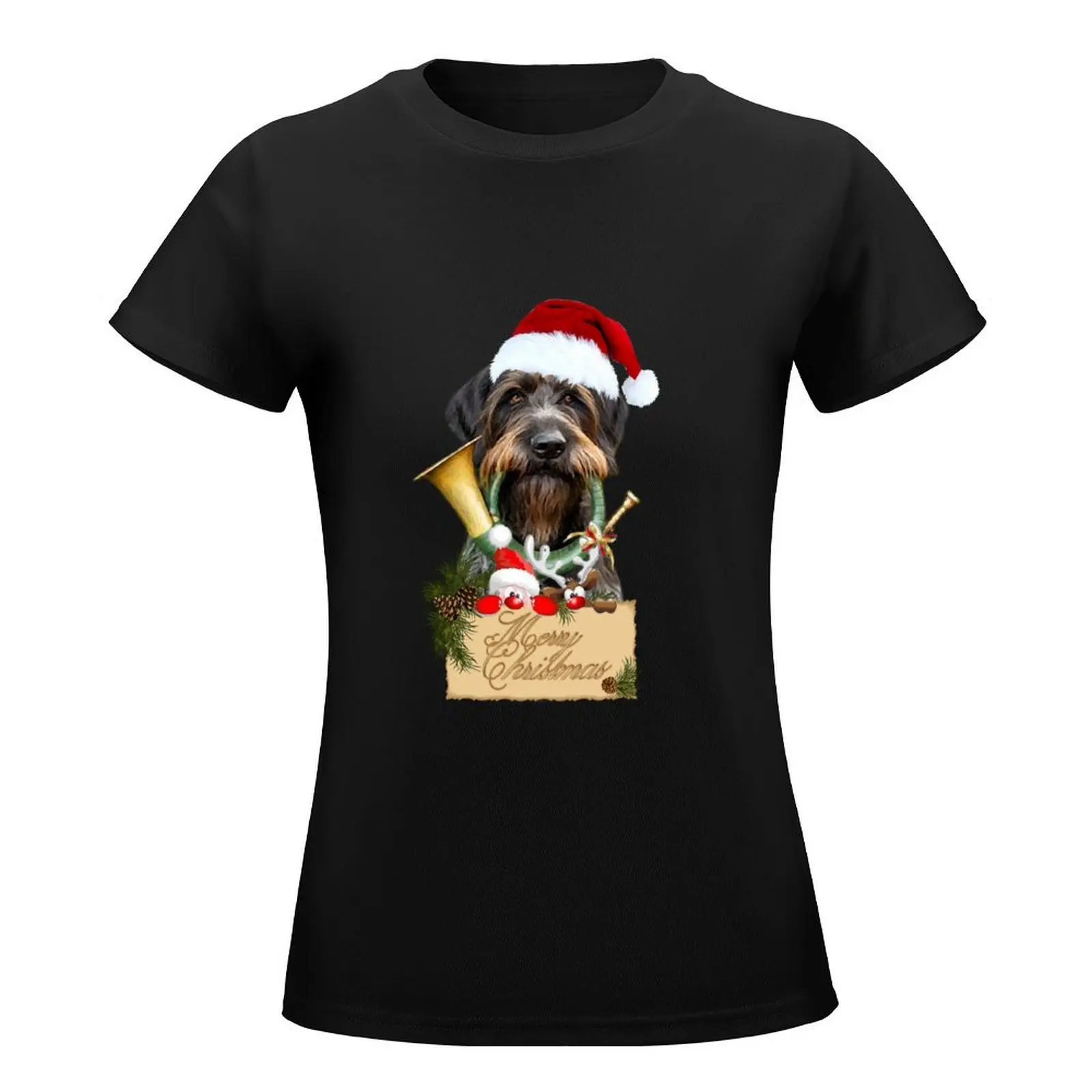 Wirehaired Pointer, Dog Christmas T-Shirt Short sleeve tee animal print workout t shirts for Women