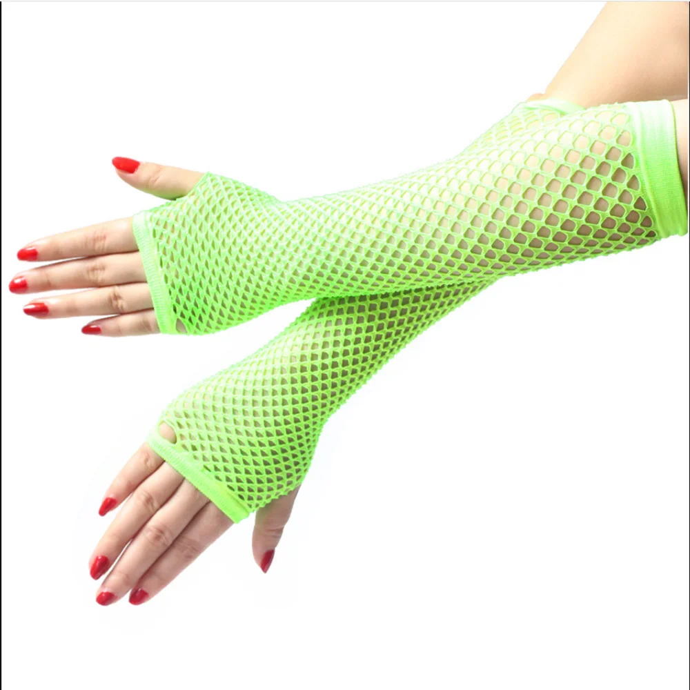 2023 New Neon Fishnet Fingerless Long Gloves Arm Cuff Party Wear Fancy Dress Women Sexy Beautiful Mesh Gloves Emo Access Black